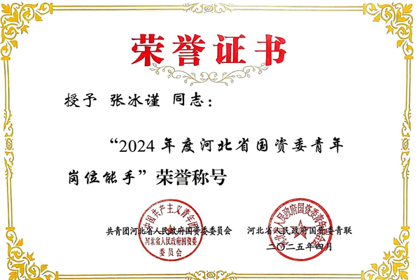 七分公司張冰謹獲評河北省國資委“青年崗位能手”榮譽稱號